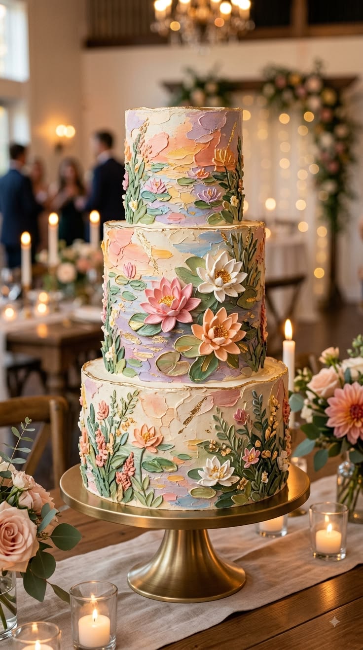 Monet inspired water lily cake